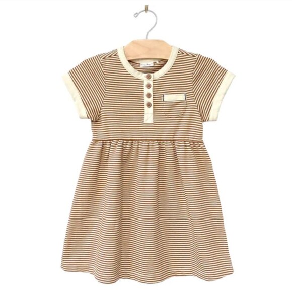 City Mouse Striped Brown and Cream Kids Dress - Picture 1 of 9